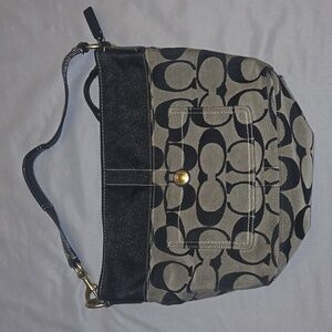 Coach Signature Canvas Black and Grey Hobo Bag